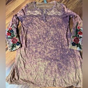 Aratta Purple and Tan Floral Embroidered Tunic